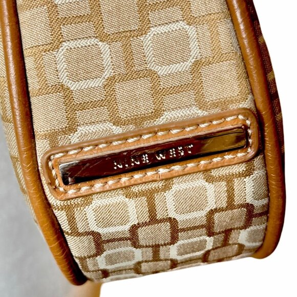 Nine West Y2K Vintage Tan Brown Geometric Print Buckled Shoulder Zipper Purse - Picture 5 of 11
